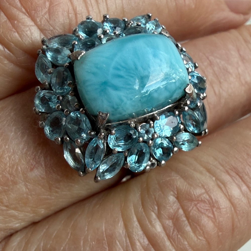 Larimar ring 9 blue‎ topaz SS 925 sterling vintage - collectible estate - Size 9